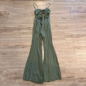 Majorelle Green and Silver Tie Front Jumpsuit Wide Leg